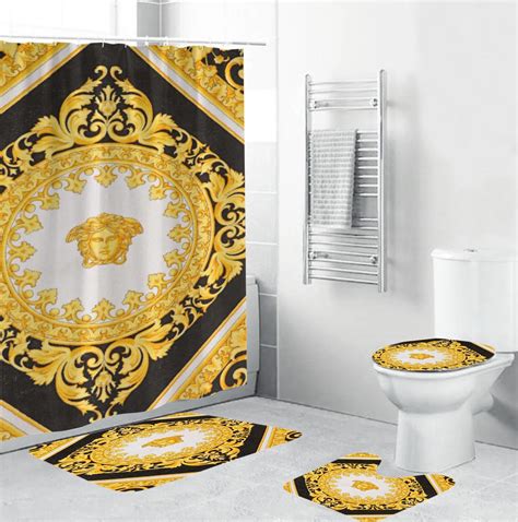 versace print bathroom set|Versace shower curtain set.